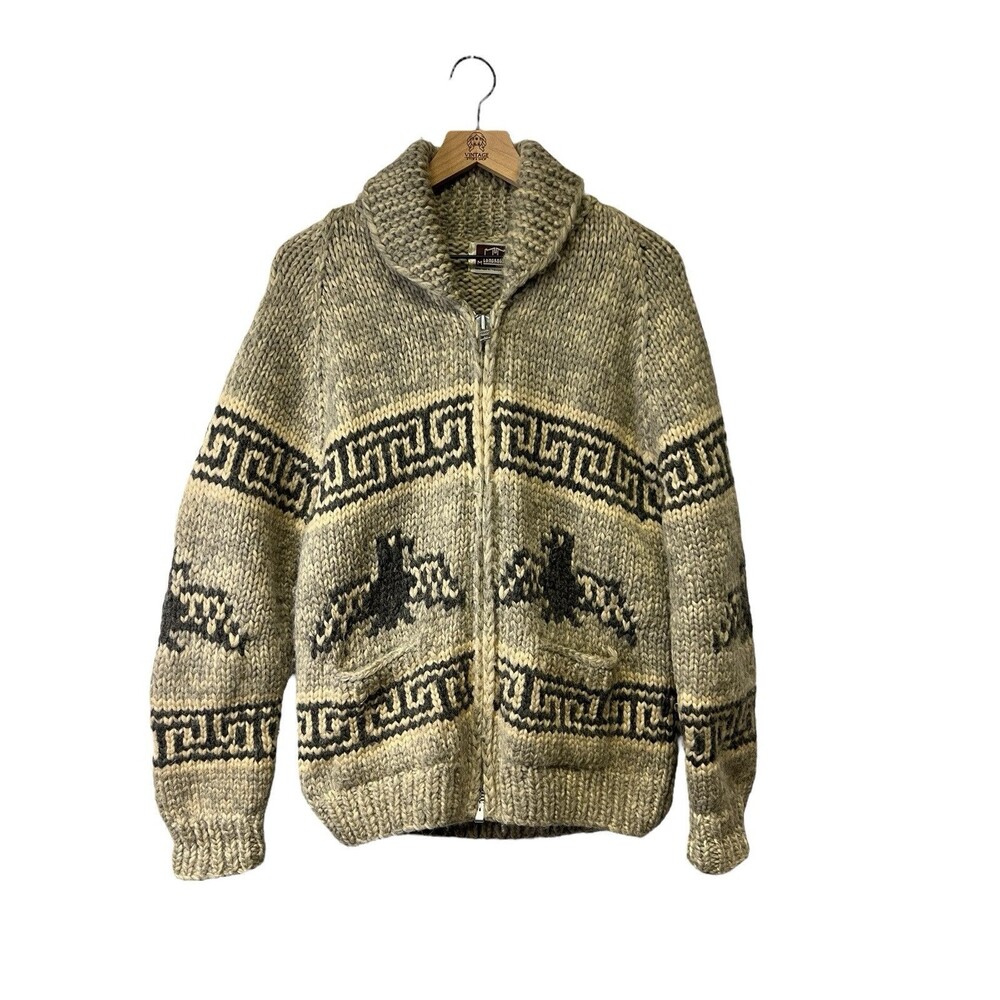 Vintage Longhouse Wool Cowichan Sweater Big Lebowski Thunderbird Zip Jacket Med